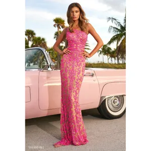 Sherri Hill 54250 One Shoulder Beaded Prom Gown Pink Nude Size 8 Dress thumbnail 2