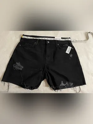 Old Navy High-Rise Slough straight 5” inseam black Distressed Denim shorts 8 thumbnail 4