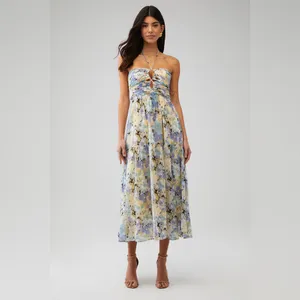 ASTR The Label Women's Rozina Blue‎ Green Floral Cutout Lined Maxi Dress thumbnail 5