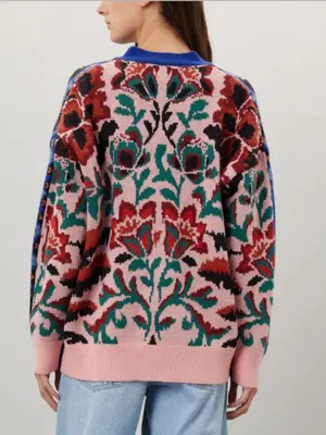 Farm Rio Toucans Scarf Mixed Prints Knit Long Sleeve Cardigan Size Small thumbnail 3