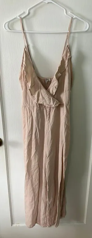Tan Linen Jumpsuit Size L thumbnail 2