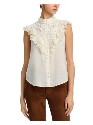 Aqua Womens Button Front Lace Flutter Sleeve Top IBO26550 Ivory Off White XXL thumbnail 7