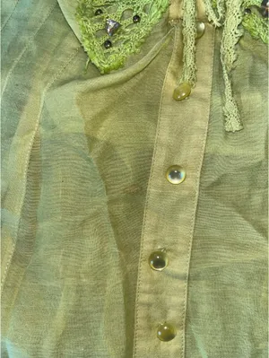 Y2K lime green top with butterfly sequin lace detail and button front thumbnail 6