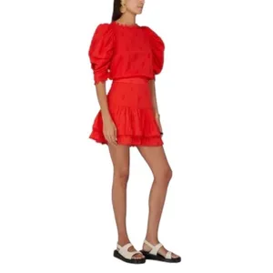 NWT Farm Rio Ruffled 3-D Pineapple Mini Skirt Size Medium Warm Red Tropical NEW thumbnail 9