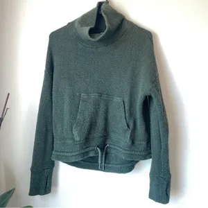 Sweaty Betty Green Turtleneck Knit Sweater with Kangaroo Pocket thumbnail 2