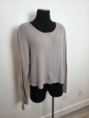 Dazy Thermal Waffle Knit Top Taupe Neutral Long Sleeve Comfy Cozy Loungewear XL thumbnail 2
