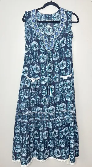 Naudic Small Sao Paulo Sleeveless Maxi Dress Cotton Tie-Dye Print‎ Boho Resort thumbnail 1