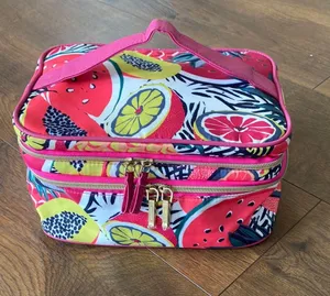 Colorful Fruit Print Large Double-Zip Beauty Case Brush Holders 10.5”x 7”x5.5” thumbnail 1