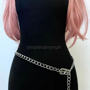 Silver Y2K Plus Size Chain Buckle Waist Belt, Fits Up to 71 Inches, X7GA1410 thumbnail 1