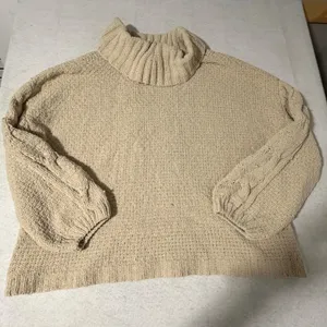 Seven7 Women XL Beige Cable Knit Turtleneck Balloon Sleeve Oversized Sweater thumbnail 5