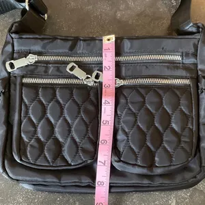 Black Quilted Crossbody Bag with Front Zipper Pockets thumbnail 3