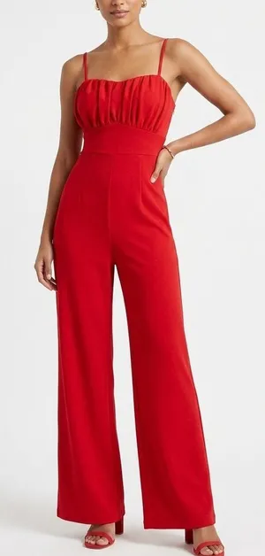 Francesca's Collections Scarlet Wide-Leg Spaghetti-Strap Jumpsuit thumbnail 1