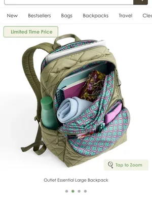 NWT Vera Bradley Quilted Olive Green Backpack thumbnail 2