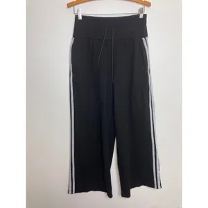 Halara Wide Leg Pants Women M Petite Black Excellent Side Stripe Ribbed Rib Knit thumbnail 2