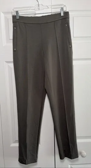 Elie Tahari Pull On Straight Leg Pants Womens Size S Gray Olive‎ Stretch Ponte thumbnail 1