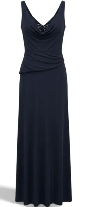 ML Monique Lhuillier Gown Womens 10 Sequin Cowl Neck Navy Blue Ruched EUC thumbnail 1