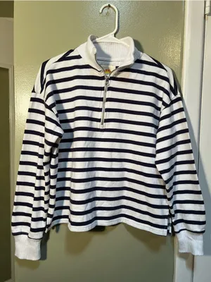 C&C California Women's Size Small Half Zip Sweatshirt White Navy‎ Stripes Cotton thumbnail 2
