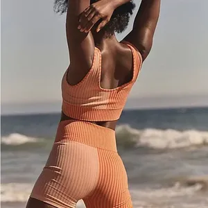 Free People Movement Striped‎ Mixing Papaya Color Block Orange Athletic Shorts thumbnail 3