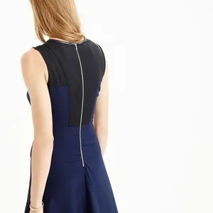 J. Crew Women's Size 6 Colorblock Dress Faux Leather Trim Navy Blue Black thumbnail 3