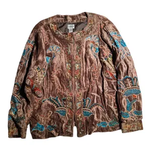 Vtg 1990s Chico's Brown Velvet Boho Embroidered Beaded Hook Closure Jacket 1 M thumbnail 1