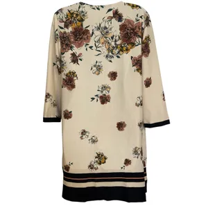 ZARA Floral Cream Brown Striped Hem 3/4 Sleeve‎ Shift Mini Dress NWT $70 Medium thumbnail 8