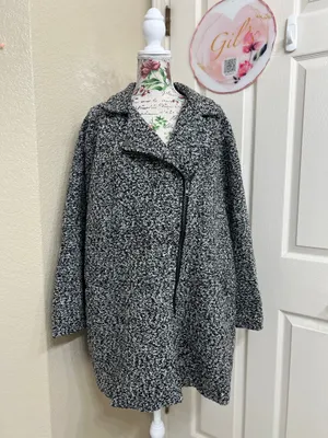 JustFab Black & White Marled Textured Asymmetrical Zip Coat 2X NWT thumbnail 2