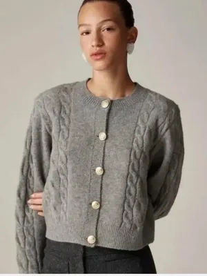 J.Crew Cable knit cardigan Wool Alpaca Sweater grey medium thumbnail 1