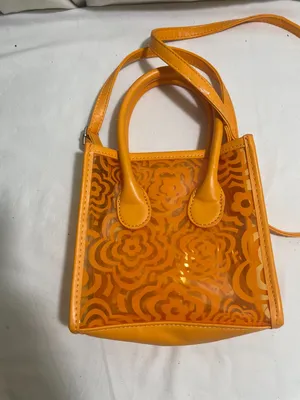 Orange Clear Floral PVC Mini Crossbody Satchel Tote Bag Transparent Top Handle thumbnail 5