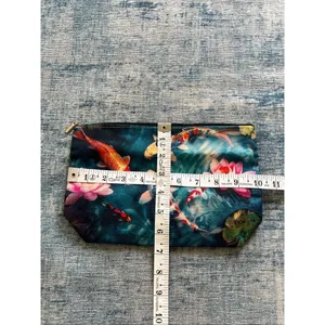 Japanese Koi Fish Flower Cotton Canvas Small Makeup Bag Travel Toiletry Pouch thumbnail 4