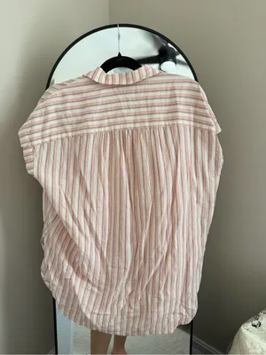 Madewell Pink and White Striped Short-Sleeve Button-Down Shirt Oversized thumbnail 4