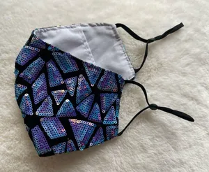 NWOT Blue Rainbow Iridescent Holographic Sequin Face Mask thumbnail 2