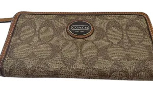 Coach Signature C Zip Around Brown Coated Canvas Wallet thumbnail 1