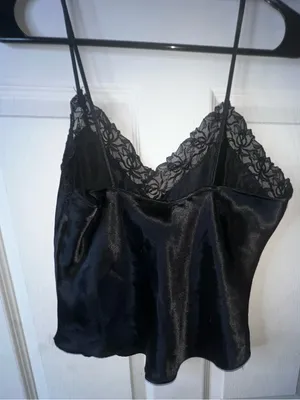 Victoria's Secret Vintage Gold Label Black Satin Lace-Trim Cami Size Small thumbnail 2