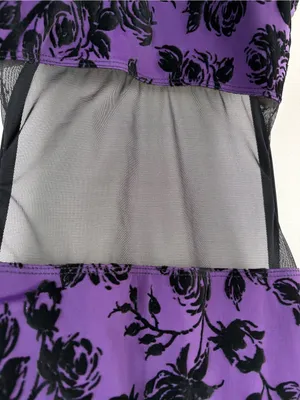 Kandi Kouture Black & Purple Floral Velvet Mesh Leotard Size AXS thumbnail 2