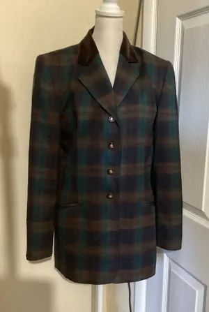 Pendleton Vintage Wool Plaid Blazer Jacket Velvet Collar Green Brown Size 8 thumbnail 1