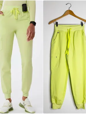 FIGS Zamora High Waisted Jogger Scrub Pants XS Petite Neon Green thumbnail 2