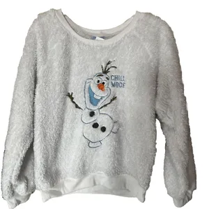 Olaf Frozen Disney Sweatshirt Chill Mode Fuzzy PJ Top‎ Sz S White Snowman thumbnail 1