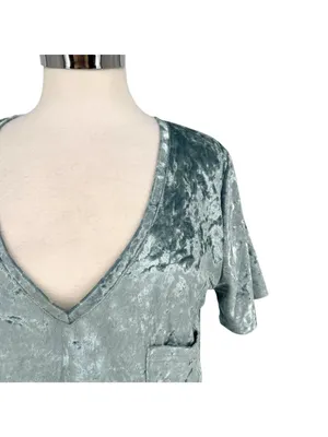 POL Jen Crushed Velvet Short Sleeve Tee Blue Sage Size Large Boho Retro Casual thumbnail 3