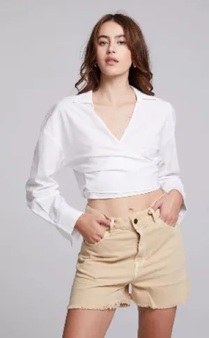 NWT CHASER Portofino‎ White Cotton Cropped Wrap Top, S/M thumbnail 1