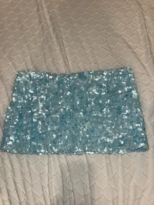 Edikted Light Blue Sequin Skirt w/ Built in Shorts thumbnail 2