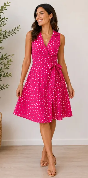 Jones Studio Pink Polka Dot Sleeveless Faux Wrap‎ Dress Size 4 thumbnail 1