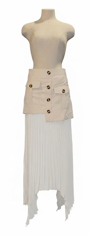 Commence Patchwork Asymmetrical Pleated Buttoned Midi Skirt thumbnail 1