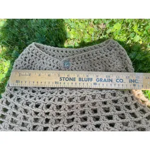 Handmade Vintage Crochet Poncho Tan Camel Fringe‎ Boho Festival One Size thumbnail 2