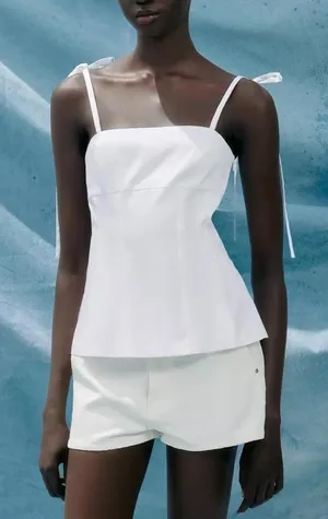 Zara white fitted tie top thumbnail 1