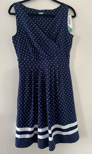 NWT Lands End Navy Blue White Polka Dot Athletic Mini Dress Small Tennis Golf thumbnail 1