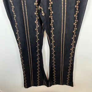 Honey Belle Womens Black Brown Floral Stripe Faux‎ Suede Flare Pants Size M Boho thumbnail 3