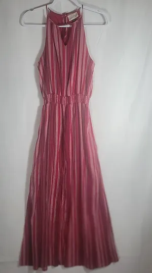 Universal Threads Red Pink Striped Halter Maxi Dress Smocked Waist Boho Small thumbnail 1