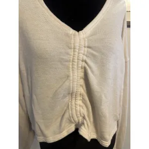 Offline By Aerie Sweatshirt Ruched Front Long Sleeve Vneck Thumbholes Beige XL thumbnail 3