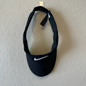 Nike Dri-FIT Black White Swoosh Adjustable Visor Hat One Size thumbnail 3