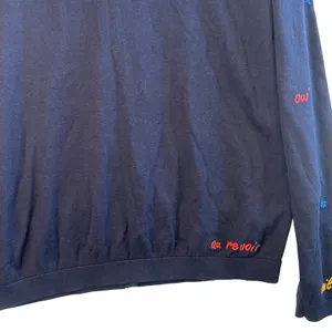 Talbots Cardigan Sweater Navy Blue French Phrase Embroidery Sz‎ M Chic Whimsical thumbnail 7